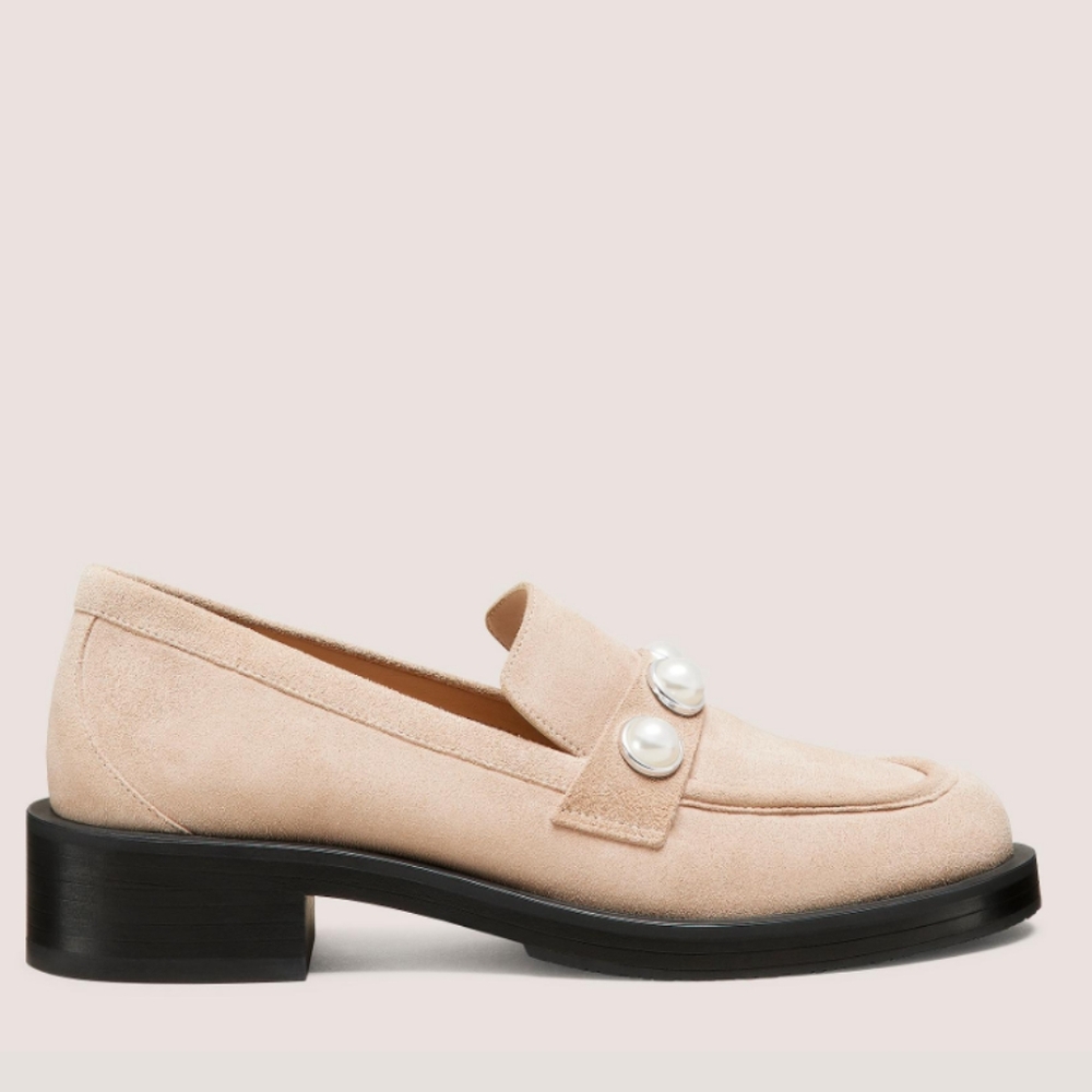 Stuart Weitzman Cream Loafers with Pearl Detail